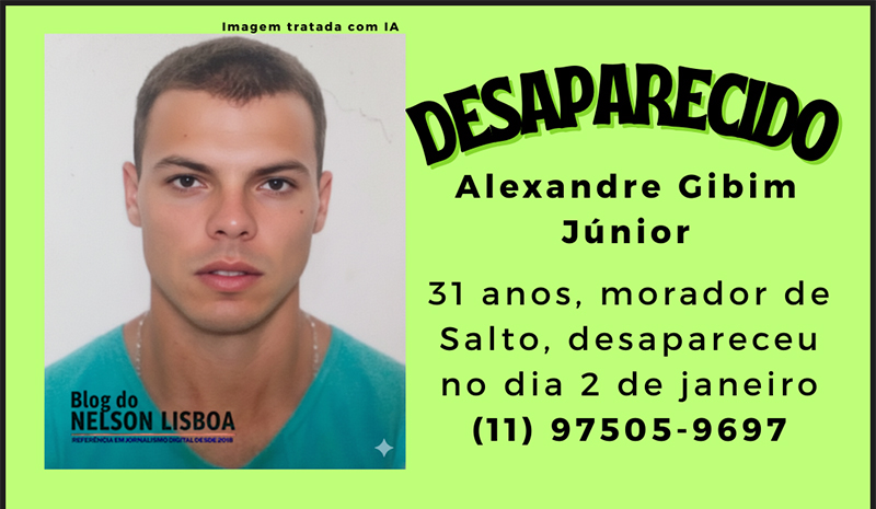Leia mais sobre o artigo Família de Salto procura Alexandre Gibim Júnior, de 31 anos