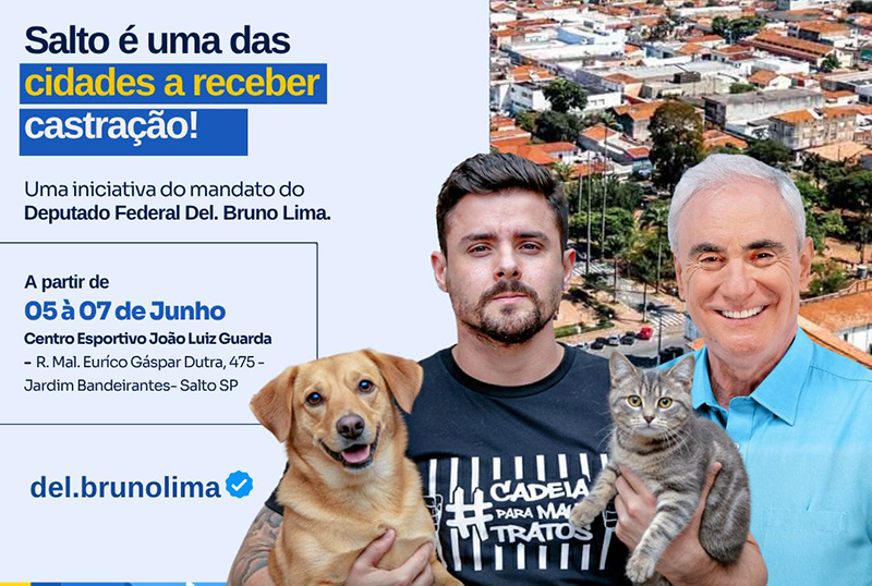 Castração de cães e gatos será realizada em Salto em junho