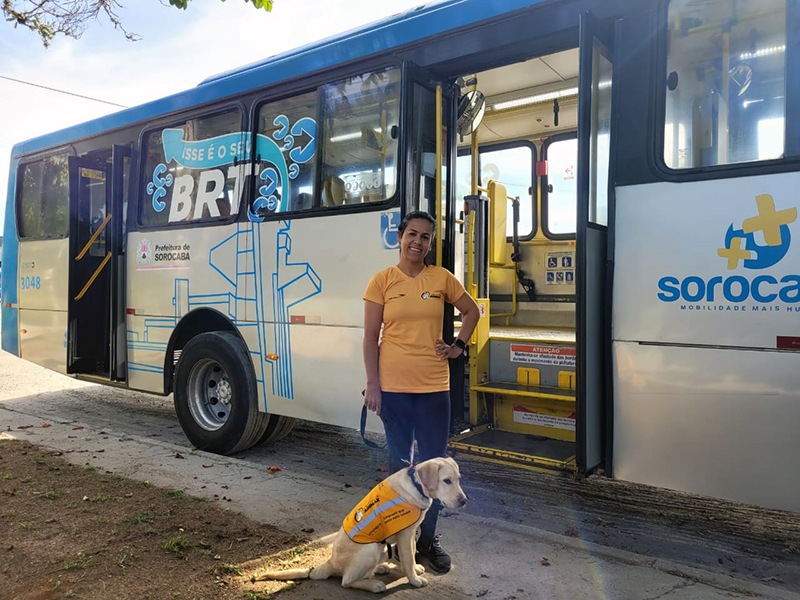 Parceria com BTR Sorocaba permite treinar cães-guias para agirem no transporte coletivo