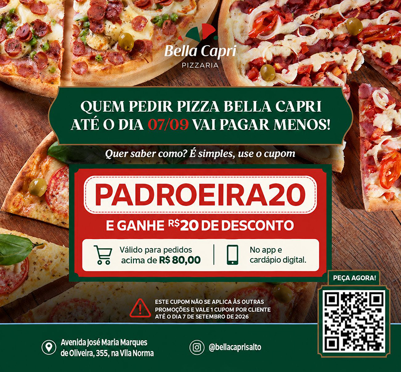 Veja como usar o cupom de desconto de R$ 20 que a Bella Capri oferece em Salto até o dia 7