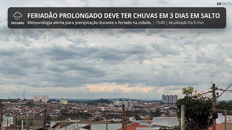 Feriadão prolongado de Salto terá chuvas em pelo menos 3 dias